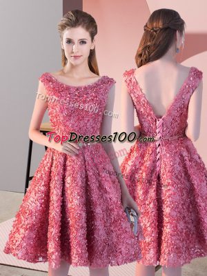High Quality Coral Red Sleeveless Belt Knee Length Homecoming Dress