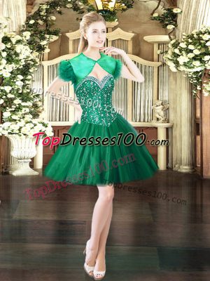 Best Selling Beading Dress for Prom Dark Green Lace Up Sleeveless Mini Length