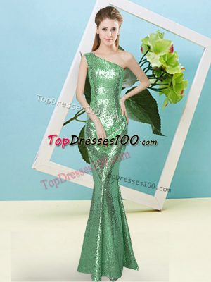 Turquoise Sleeveless Floor Length Sequins Zipper Homecoming Dress