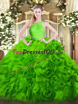 Smart Scoop Sleeveless Zipper Ball Gown Prom Dress Fabric With Rolling Flowers
