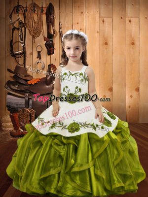 On Sale Olive Green Sleeveless Organza Lace Up Little Girls Pageant Dress for Sweet 16 and Quinceanera