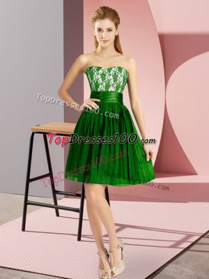 Custom Made Dark Green Zipper Dress for Prom Lace Sleeveless Mini Length