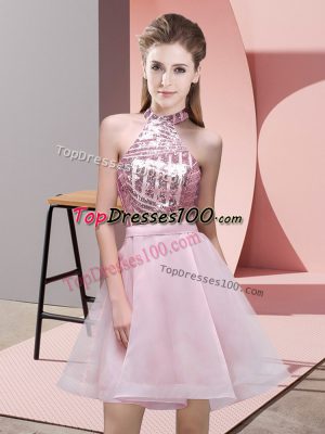 Pink Sleeveless Sequins Mini Length Wedding Party Dress