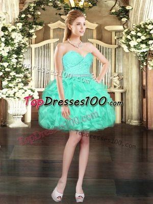 Fashion Sleeveless Lace Up Mini Length Beading and Lace and Ruffles Homecoming Dress