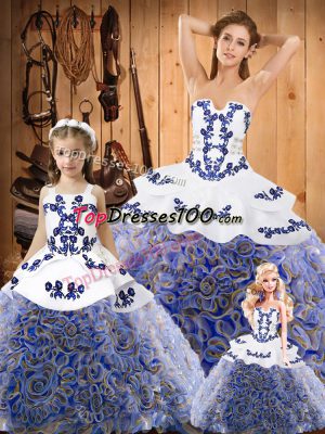 Nice Multi-color Strapless Neckline Embroidery 15 Quinceanera Dress Sleeveless Lace Up