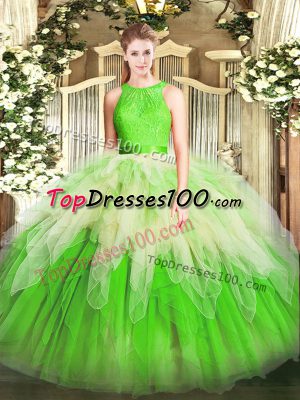 Noble Multi-color Scoop Zipper Lace and Ruffles Sweet 16 Quinceanera Dress Sleeveless