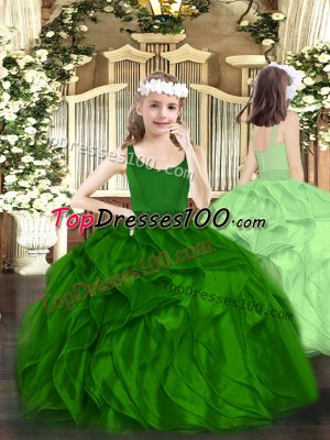 Floor Length Dark Green Kids Pageant Dress Scoop Sleeveless Zipper