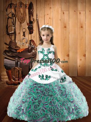Floor Length Multi-color Little Girls Pageant Dress Fabric With Rolling Flowers Sleeveless Embroidery