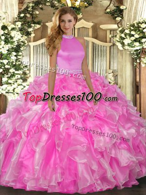 Sleeveless Backless Floor Length Beading and Ruffles Quinceanera Dresses