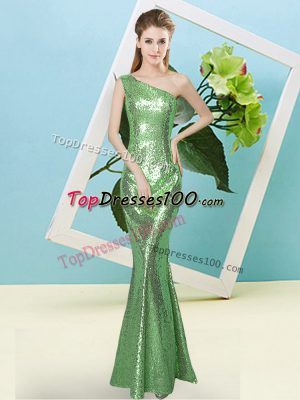 One Shoulder Sleeveless Sequined Prom Party Dress Sequins Zipper