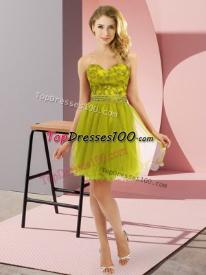 Flirting Olive Green Prom Evening Gown Prom and Party with Beading Sweetheart Sleeveless Zipper