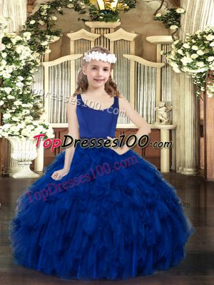 Excellent Royal Blue Girls Pageant Dresses Party with Beading and Ruffles Scoop Sleeveless Zipper