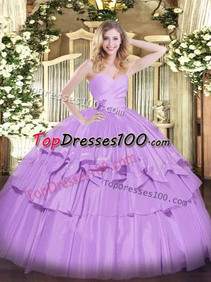 Popular Sweetheart Sleeveless Lace Up Quince Ball Gowns Lavender Taffeta