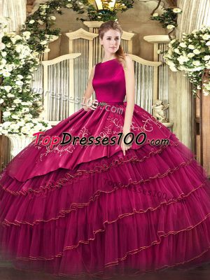 Scoop Sleeveless Clasp Handle Sweet 16 Dress Fuchsia Organza