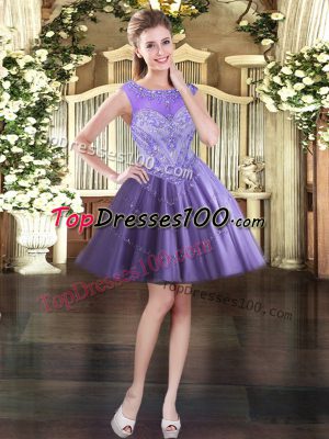 Low Price Beading Lavender Lace Up Sleeveless Mini Length