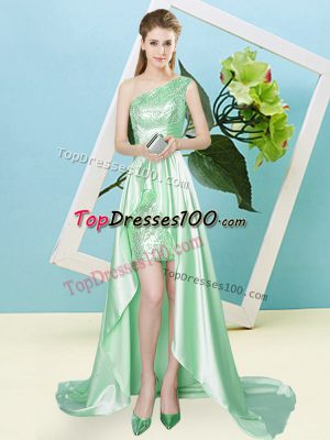 Romantic Elastic Woven Satin and Sequined Sleeveless High Low Prom Dresses and Sequins