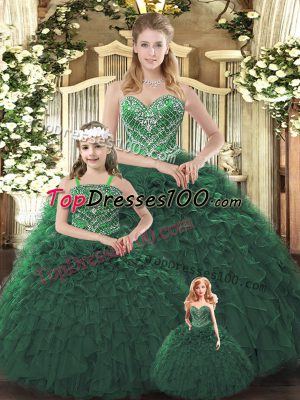 Fabulous Dark Green Sleeveless Ruffles Floor Length Quinceanera Gowns