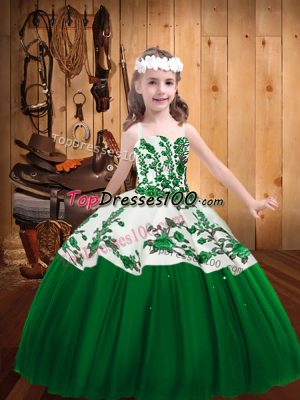 Floor Length Ball Gowns Sleeveless Dark Green Little Girls Pageant Dress Wholesale Lace Up