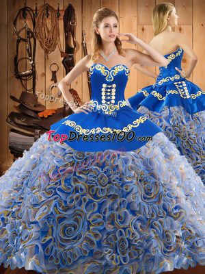 Elegant Multi-color Ball Gowns Fabric With Rolling Flowers Sweetheart Sleeveless Embroidery Lace Up 15th Birthday Dress Sweep Train