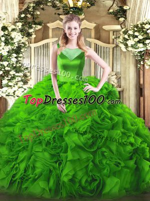 Fabric With Rolling Flowers Side Zipper Scoop Sleeveless Floor Length Quince Ball Gowns Beading