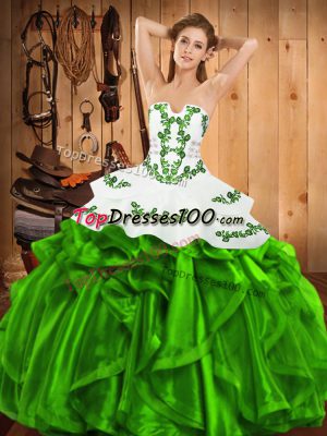 Chic Strapless Sleeveless Lace Up Sweet 16 Dresses Satin and Organza