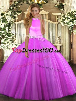 Gorgeous Rose Pink and Lilac Backless Quinceanera Dresses Beading Sleeveless Floor Length