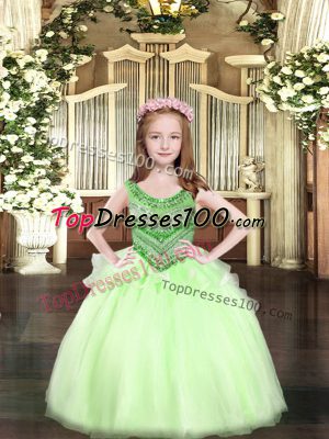Trendy Apple Green Lace Up Scoop Beading Little Girls Pageant Dress Organza Sleeveless
