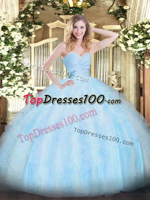 Best Selling Floor Length Light Blue Quinceanera Dresses Organza Sleeveless Beading and Ruffles