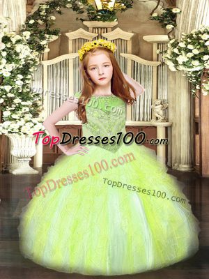 Yellow Green Kids Pageant Dress Party and Quinceanera with Beading and Ruffles Scoop Sleeveless Zipper