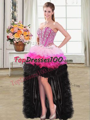 Cute Sleeveless Organza High Low Lace Up Prom Dress in Multi-color with Beading and Ruffles