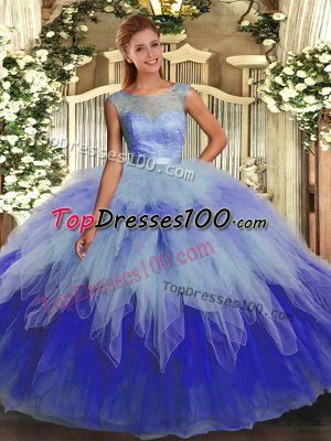 Pretty Floor Length Backless Ball Gown Prom Dress Multi-color for Military Ball and Sweet 16 and Quinceanera with Ruffles