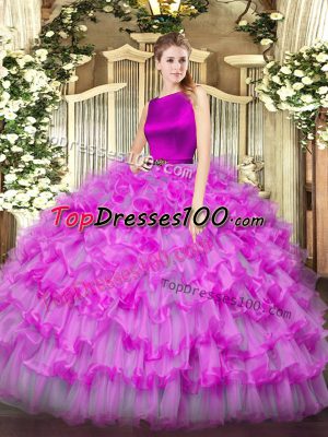 Floor Length Ball Gowns Sleeveless Fuchsia Ball Gown Prom Dress Clasp Handle