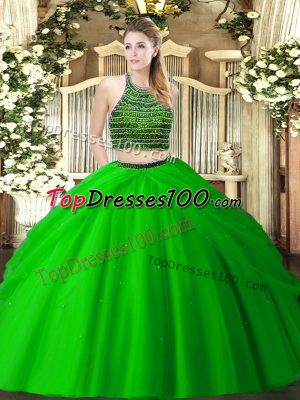 Glamorous Green Sleeveless Floor Length Beading and Ruching Zipper Sweet 16 Quinceanera Dress