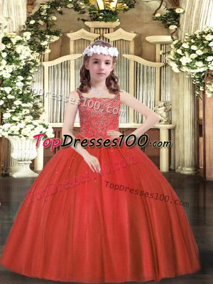 Affordable Red Straps Neckline Beading Pageant Gowns Sleeveless Zipper