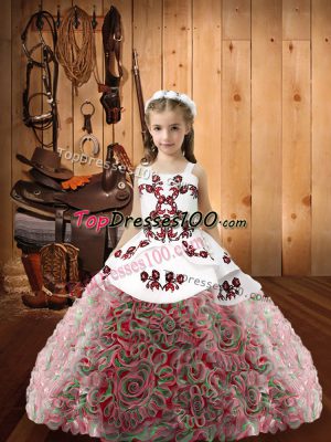 Low Price Sleeveless Floor Length Embroidery Zipper Little Girls Pageant Dress with Multi-color