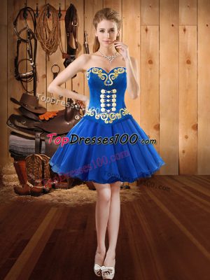 Embroidery Prom Dresses Royal Blue Lace Up Sleeveless Mini Length