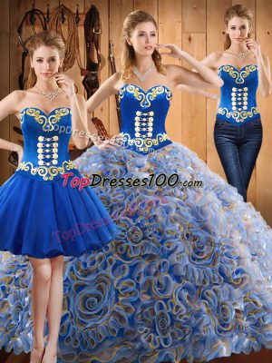 Glittering Multi-color Lace Up Sweet 16 Quinceanera Dress Embroidery Sleeveless With Train Sweep Train
