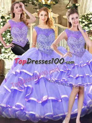 Decent Lavender Scoop Zipper Beading and Ruffled Layers Quinceanera Gowns Sleeveless