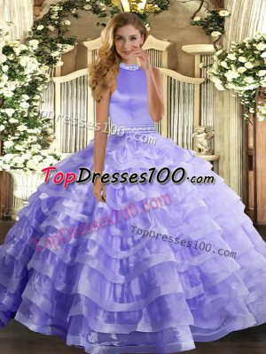 Sleeveless Beading and Ruffled Layers Backless Quince Ball Gowns