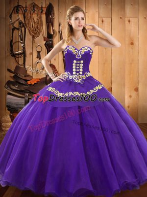 Purple Sweetheart Lace Up Embroidery Sweet 16 Quinceanera Dress Sleeveless
