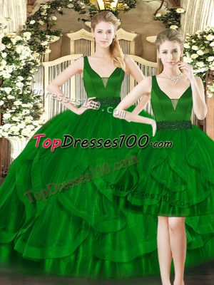 Elegant Floor Length Dark Green Quinceanera Gown Straps Sleeveless Lace Up