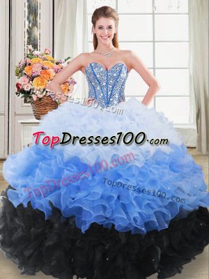 Dazzling Sweetheart Sleeveless Organza Vestidos de Quinceanera Beading and Ruching Lace Up
