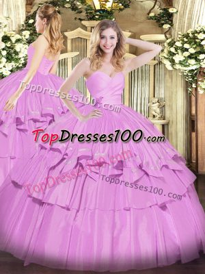 Luxury Lilac Lace Up Sweetheart Beading and Ruffled Layers Sweet 16 Dress Taffeta Sleeveless