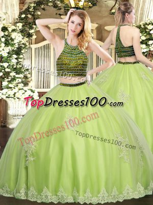 Luxury Sleeveless Zipper Floor Length Beading and Appliques Ball Gown Prom Dress