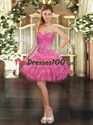 Customized Mini Length Lace Up Watermelon Red for Prom and Party with Beading and Ruffled Layers and Pick Ups