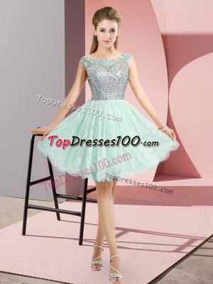 Sophisticated Apple Green Backless Homecoming Dress Beading Cap Sleeves Mini Length