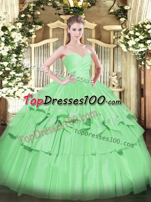 Luxury Apple Green Lace Up Sweetheart Beading and Ruffled Layers Ball Gown Prom Dress Taffeta Sleeveless