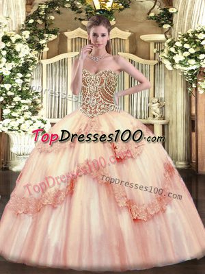 Smart Floor Length Baby Pink Sweet 16 Quinceanera Dress Sweetheart Sleeveless Lace Up