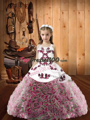 Popular Multi-color Sleeveless Fabric With Rolling Flowers Lace Up Little Girls Pageant Gowns for Sweet 16 and Quinceanera