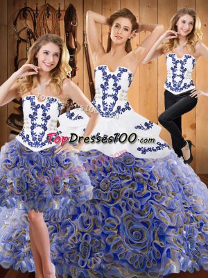 Romantic Multi-color Strapless Neckline Embroidery and Ruffles 15th Birthday Dress Sleeveless Lace Up